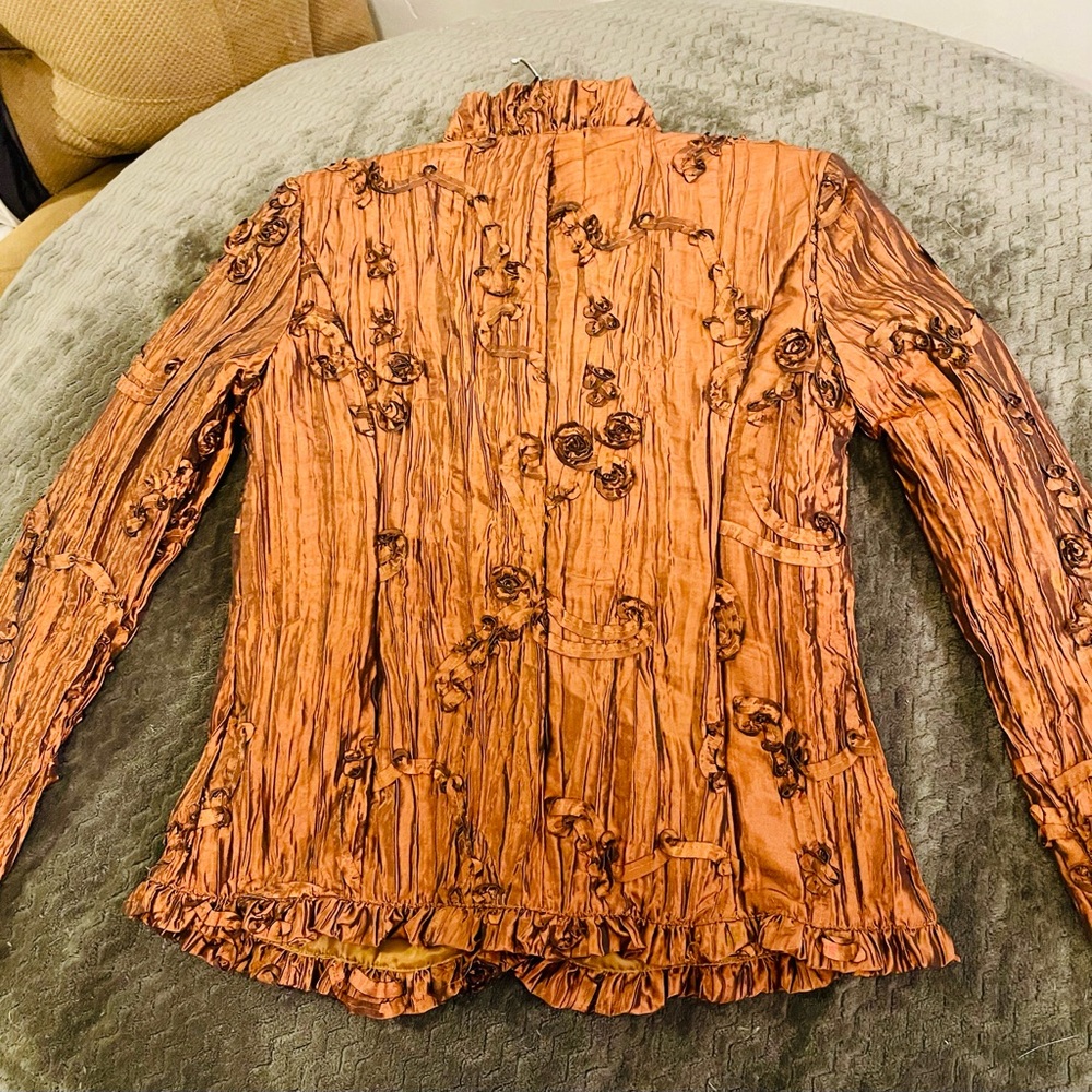 Coldwater Creek Copper Ruffled Textured Blazer - Picture 3 of 14